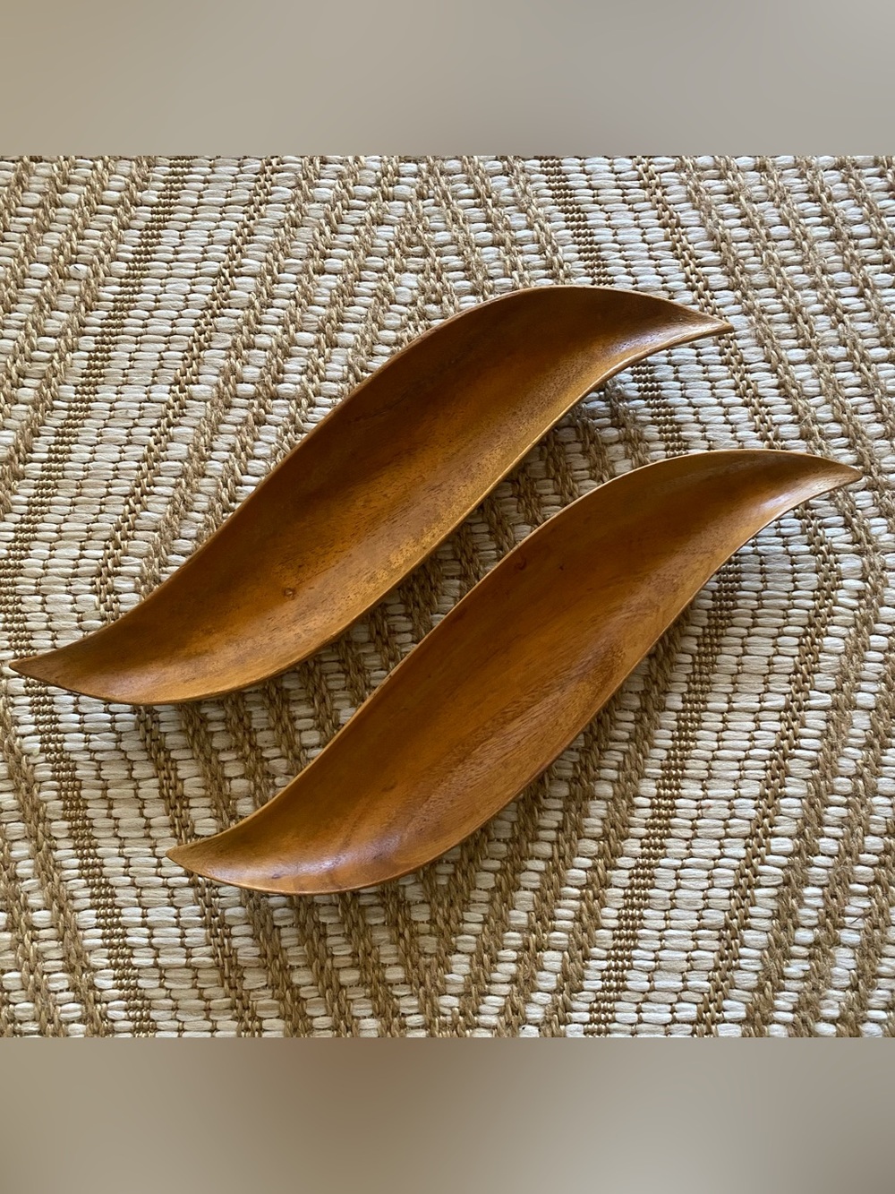 Pair Handmade Sculptural Wooden Decorative Bowl Trays Boho Eclectic Island Vibes